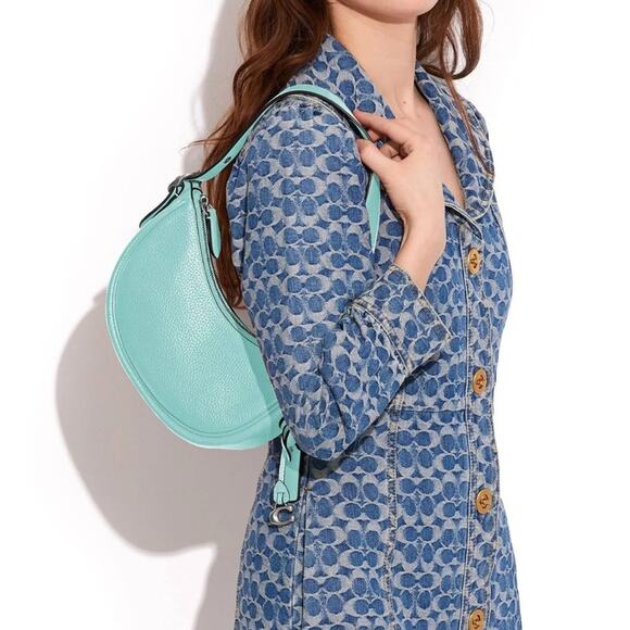 Coach Luna Pebble Leather Silver Hardware Shoulder Bag - Faded Blue CC439 - Picture 1 of 6